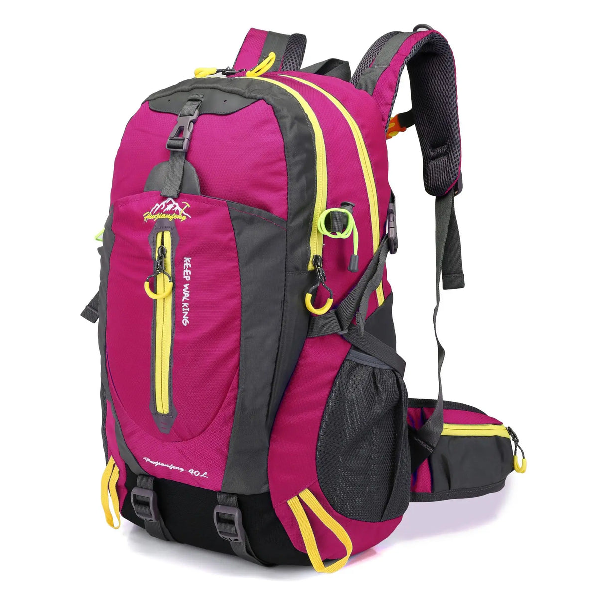 Dark blue 40L hiking backpack for men and women by Corporación Turística, with adjustable straps and multiple compartments.