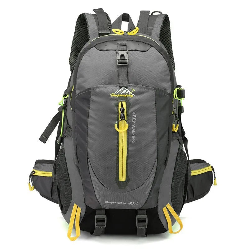 Dark blue 40L hiking backpack from Corporación Turística, suitable for men and women, with adjustable straps and multiple compartments.