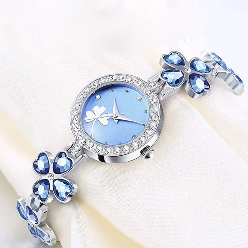 Dark blue women’s diamond square quartz watch by Corporación Turística, featuring a sleek design and sparkling dial.