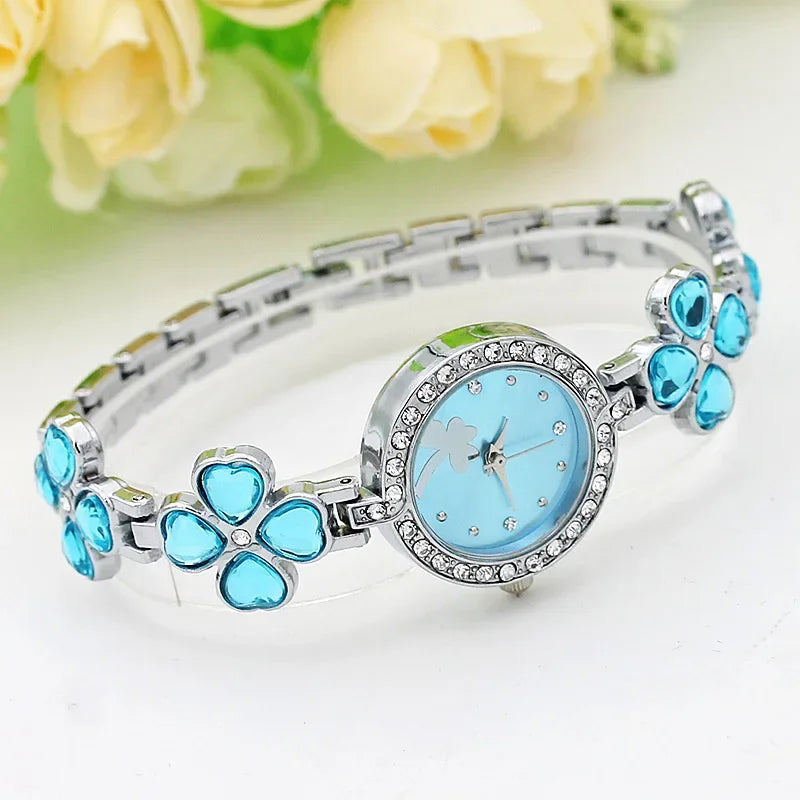 Dark blue square diamond watch for women, quartz movement, elegant jewelry timepiece by Corporación Turística.