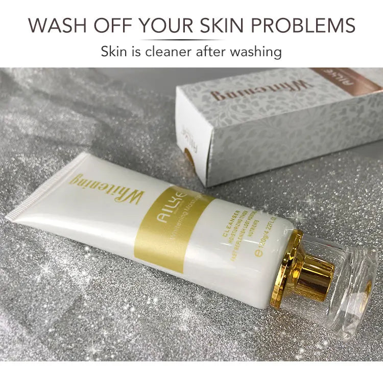 Crema facial AILKE antiarrugas y blanqueadora con colágeno de Corporación Turística, en frasco con tapa blanca y textura cremosa
