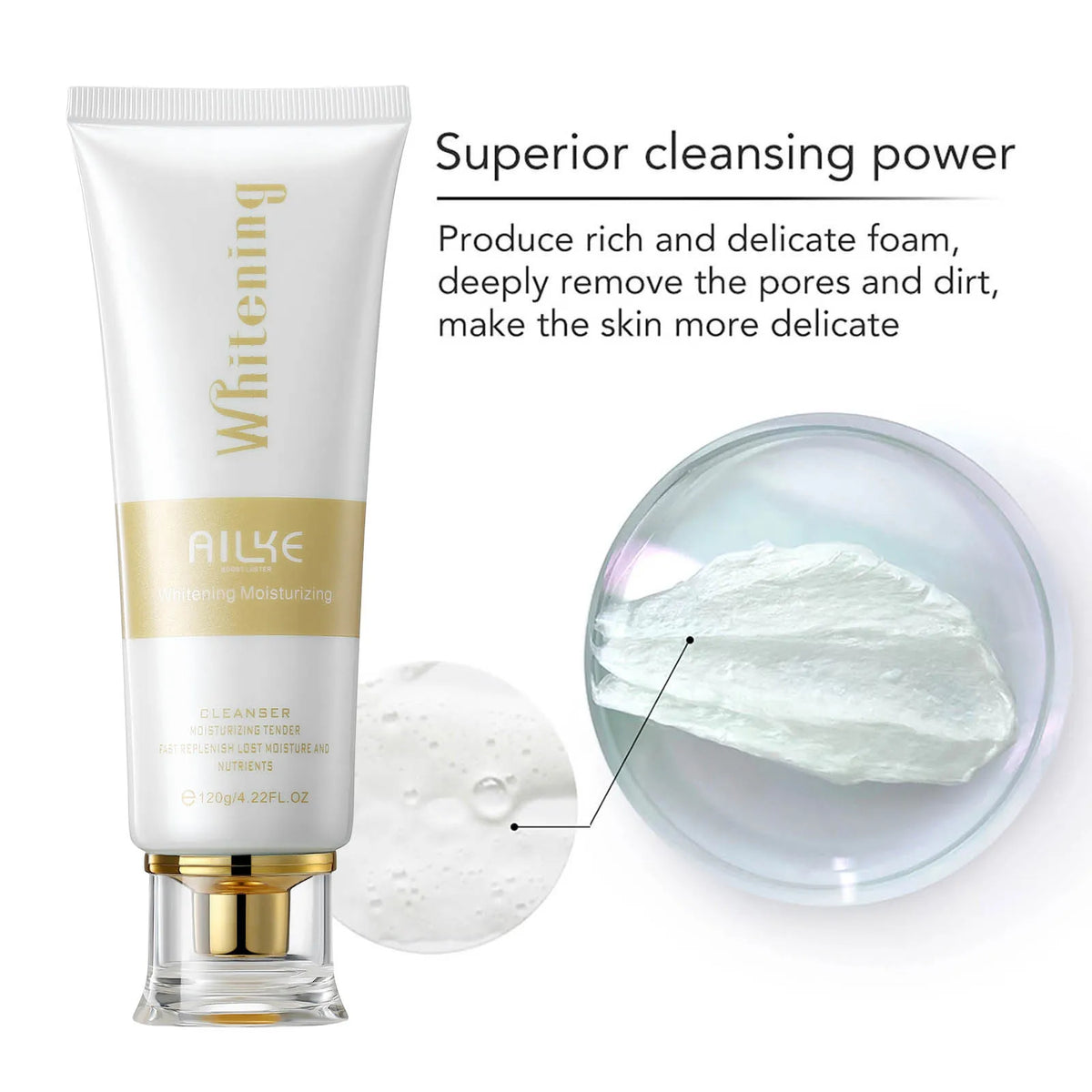 Crema facial AILKE de Corporación Turística con colágeno, antiarrugas y blanqueadora en envase blanco y suave.