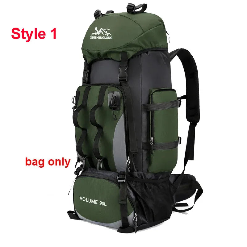 Men's 90L waterproof backpack by Corporación Turística, large capacity outdoor hiking and travel bag with durable design.