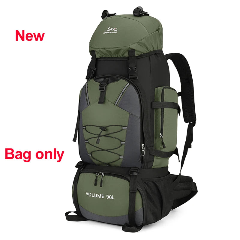 Men's 90L waterproof backpack by Corporación Turística, large capacity outdoor bag with durable, water-resistant design.