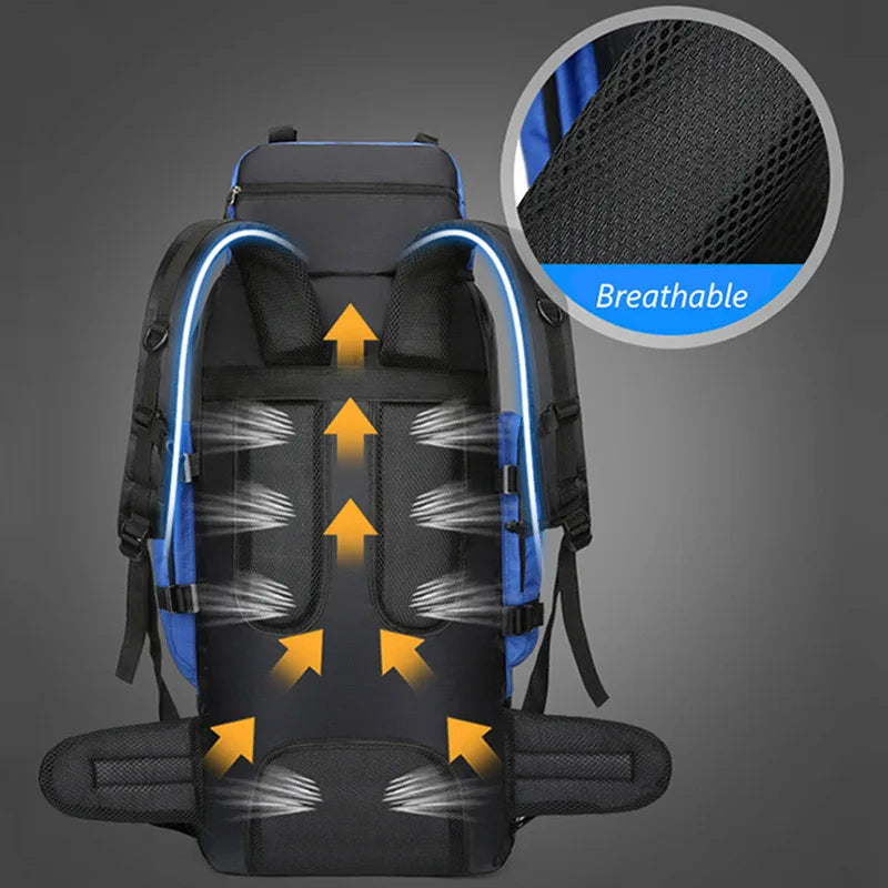 90L waterproof backpack for men by Corporación Turística, durable and large-capacity travel and outdoor gear.