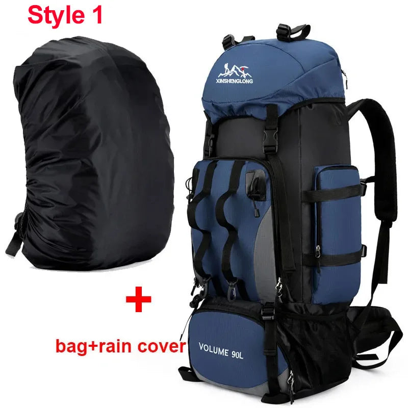 Waterproof 90L backpack for men by Corporación Turística, large capacity outdoor hiking and travel bag.