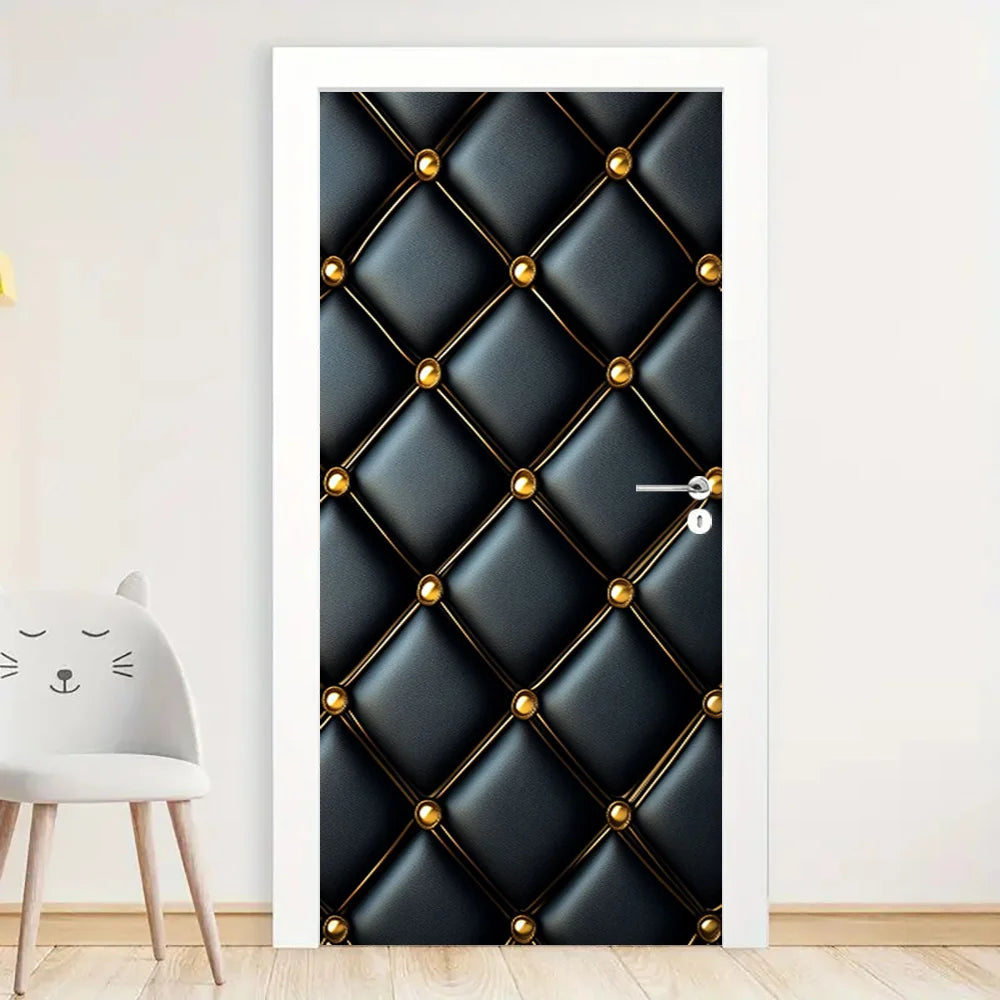 Black shiny leather door sticker decor from Corporación Turística, decorative peel-and-stick wall decal, 38.5cm x 200cm.