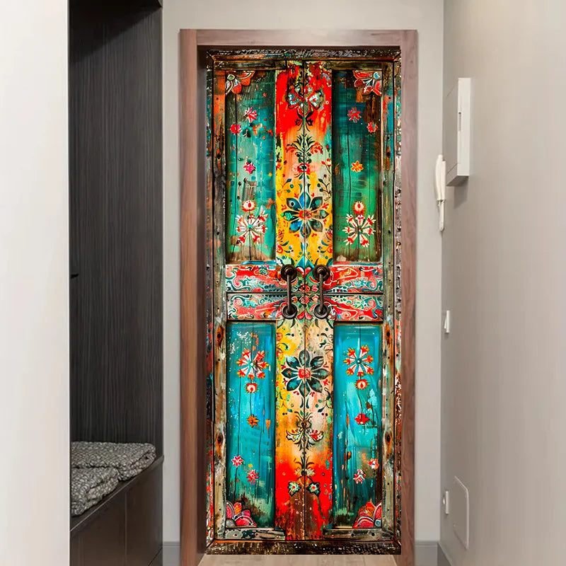 Decoración del hogar con cortina floral retro 2D de poliéster, ideal para fiestas y bodas, en diseño colorido y elegante.