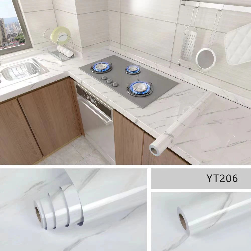 PVC wall sticker with marble design, 40cm x 10m, waterproof adhesive, ideal for wall decoration in modern interior spaces.