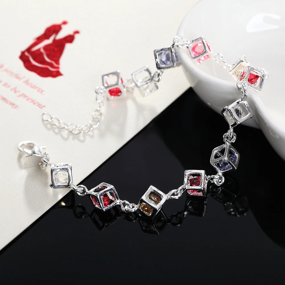 Fine sterling silver 925 cubic zirconia lattice bracelet by Corporación Turística, showcasing intricate design and sparkling stones.
