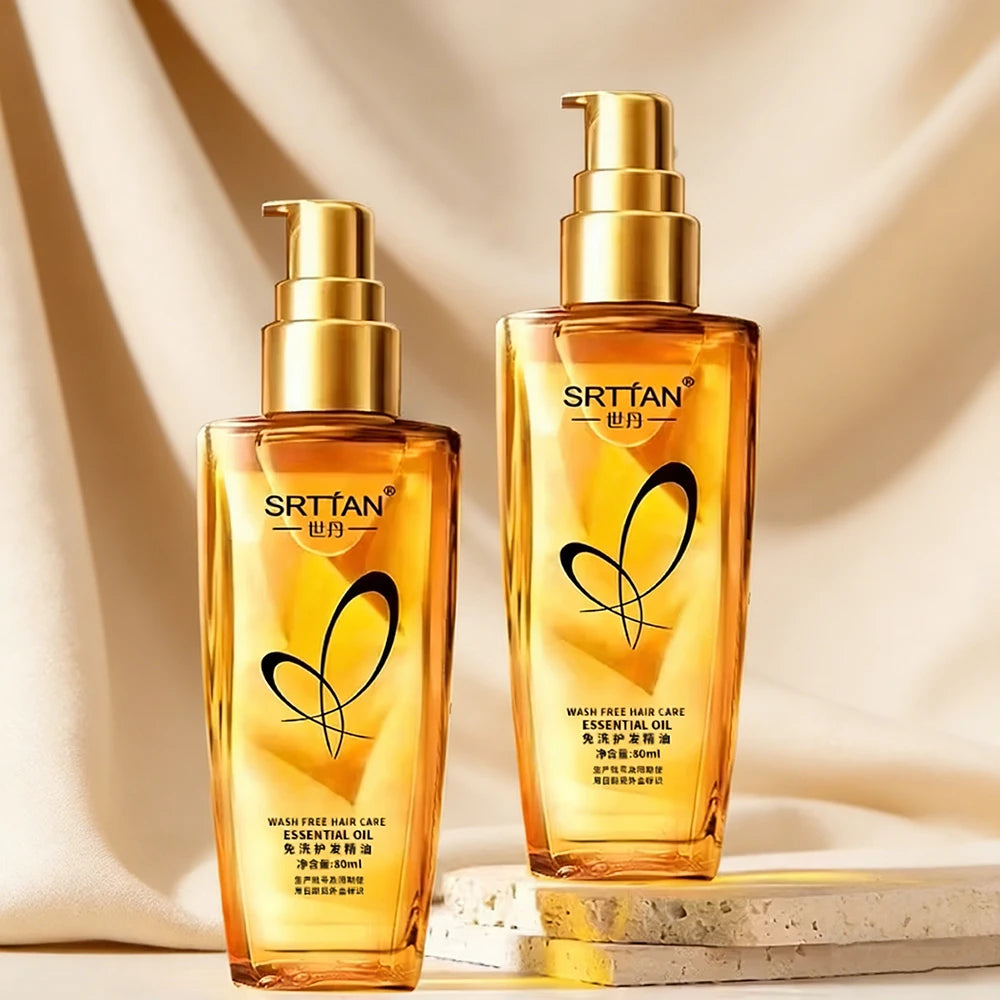 Argan oil hair serum by Corporación Turística showing a sleek bottle with golden liquid for nourishing hair care.