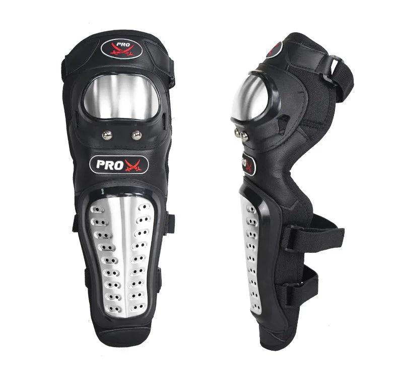 Corporal Turística stainless steel motocross and snowboard knee protector, black, adjustable, with advanced impact protection.