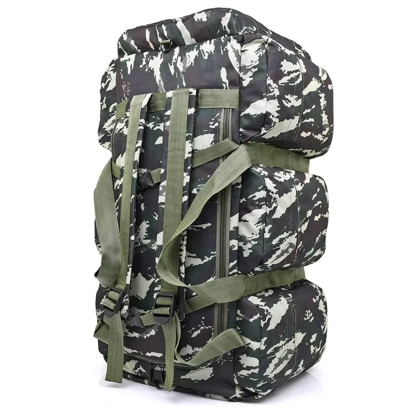 Tactical travel bag by Corporación Turística, 100L large capacity travel backpack with multiple compartments and durable design.