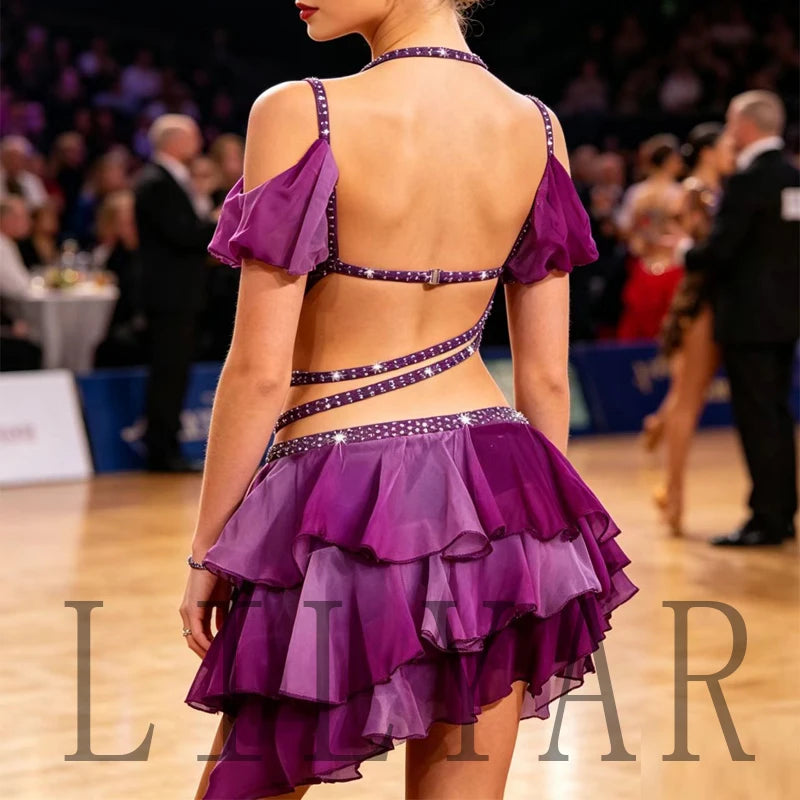 Latino dance practice and competition dress by Corporación Turística, custom size, vibrant fabric, detailed embellishments, suitable for performances.