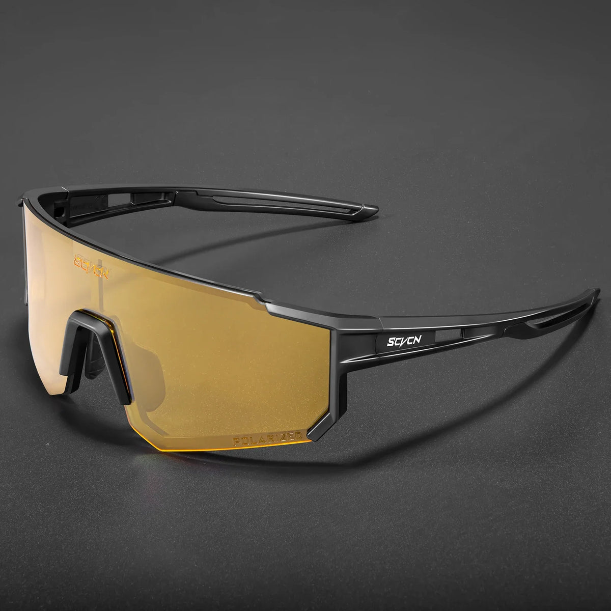 Sporty black cycling sunglasses from Corporación Turística, designed for outdoor riding with tinted lenses and lightweight frame.