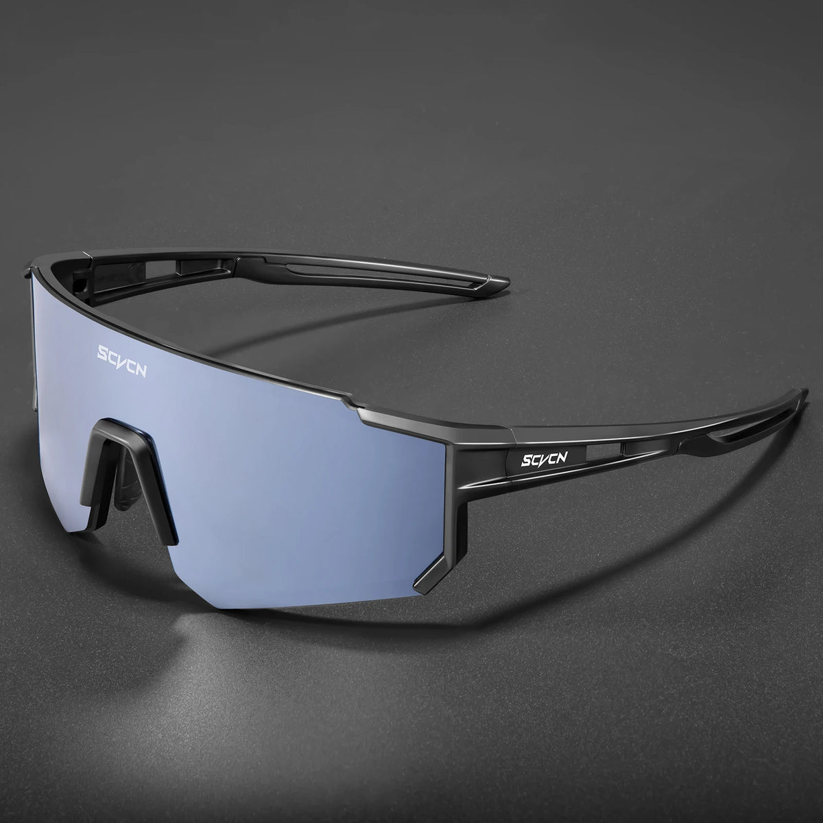 Corporaación Turística SCVCN cycling sunglasses in black with wraparound lenses for outdoor biking.