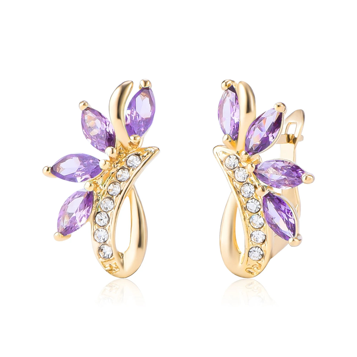 Gold-tone Hanreshe drop earrings with sparkling cubic zirconia stones, designed for women, featuring elegant dangling style.
