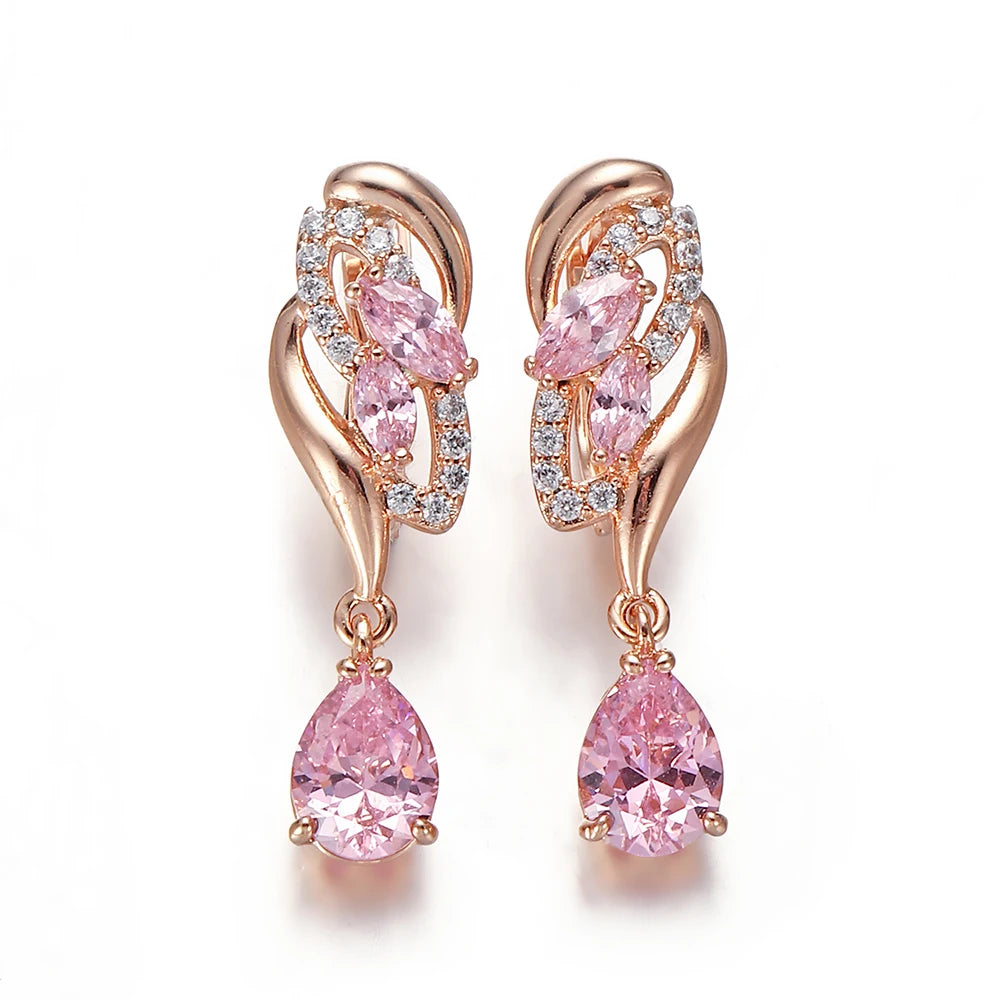Elegant drop earrings with sparkling cubic zirconia stones, designed for women, by Corporación Turística.