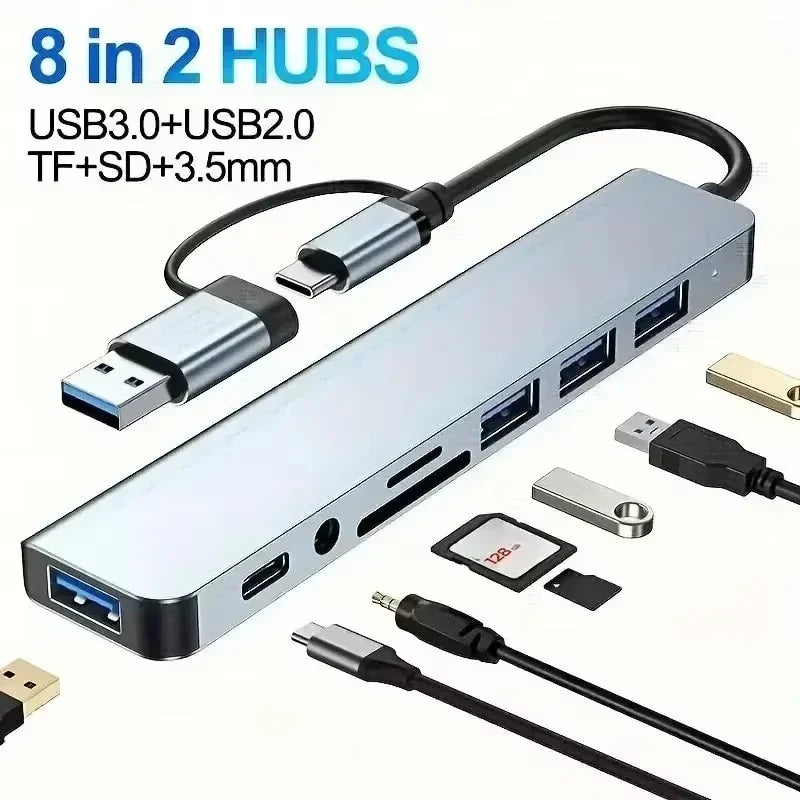 Hub USB-C 8 en 1 Corporación Turística con HDMI 4K, RJ45 y carga rápida PD para portátil
