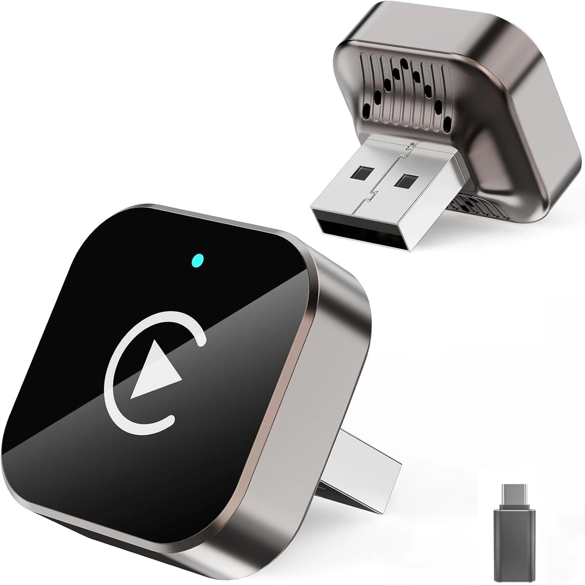 Wireless CarPlay adapter for iPhone and Android cars, compact electronic accessory with quick connection from Corporación Turística.