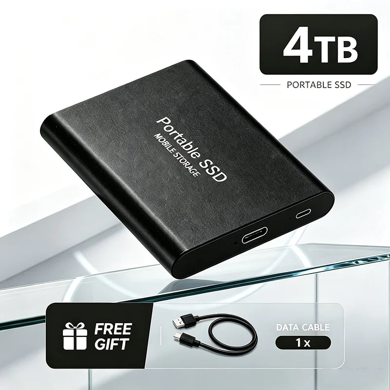 Portable SSD external drive by Corporación Turística, available in 1TB and 2TB, with USB 3.1 for fast mobile storage.