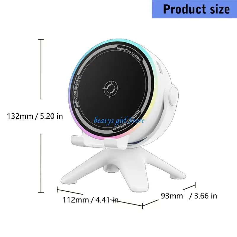 White Bluetooth speaker C7AB by Corporación Turística with RGB lights and mobile support, designed for portable audio enjoyment.