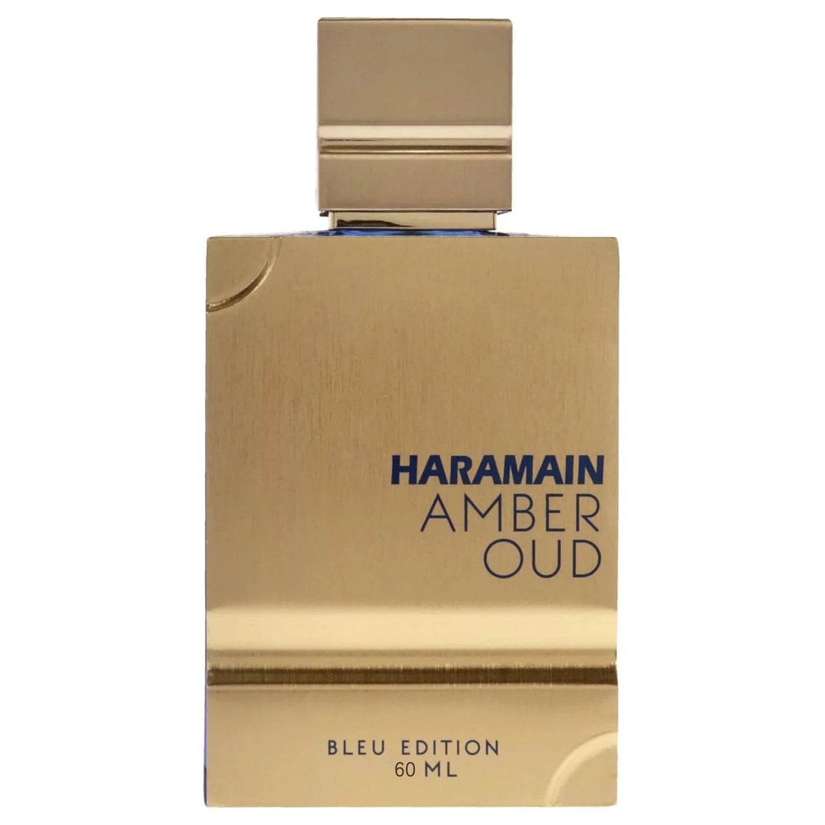 Al Haramain Amber Oud Blue Edition Eau De Parfum 60ml bottle, featuring a sleek design and amber-tinged fragrance for men and women.