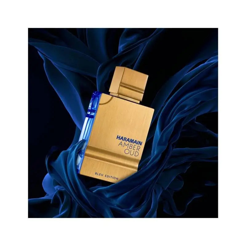Al Haramain Amber Oud Blue Edition Eau De Parfum 60ml bottle, featuring a sleek blue design and luxurious fragrance.