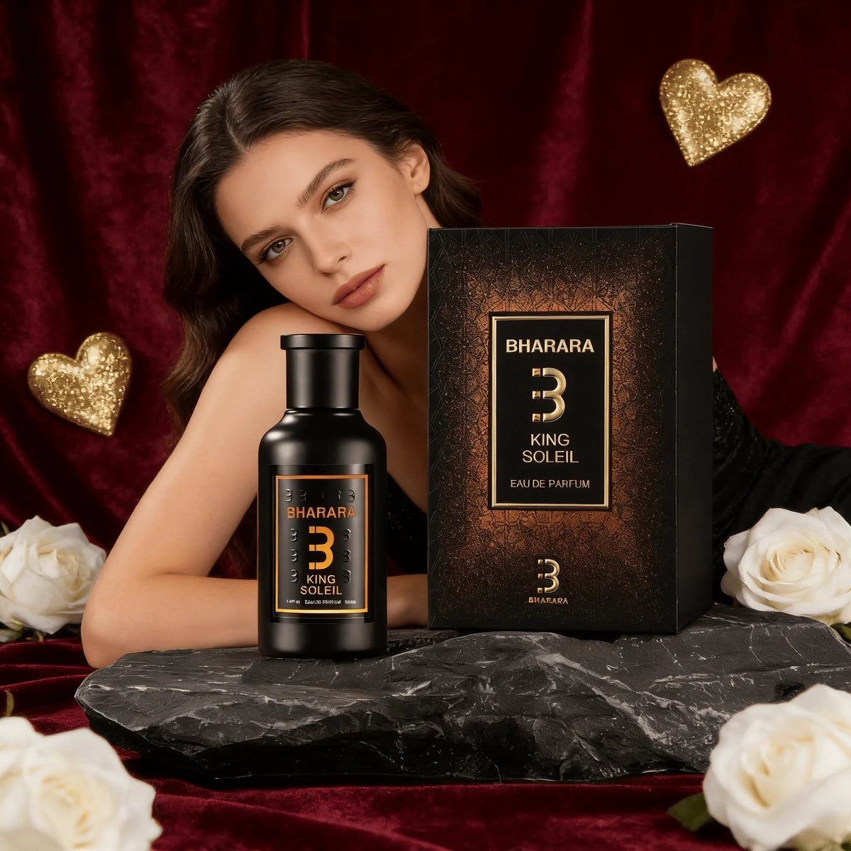 Bharara King Soleil Eau De Parfum by Corporación Turística in 3.4oz/100ml bottle, showcasing elegant perfume packaging.