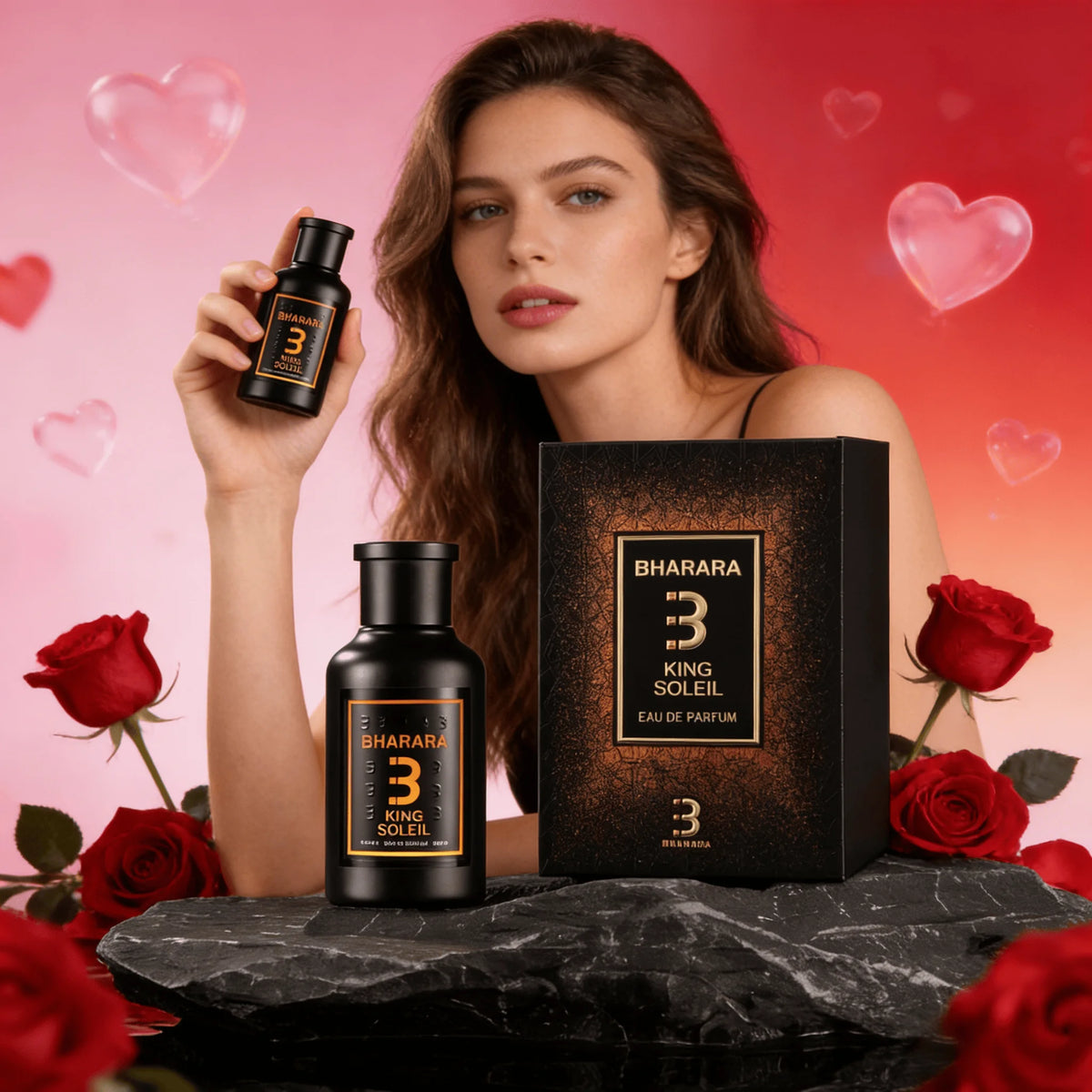Bharara King Soleil Eau De Parfum 3.4oz/100ml bottle by Corporación Turística, elegant perfume with a sleek design.