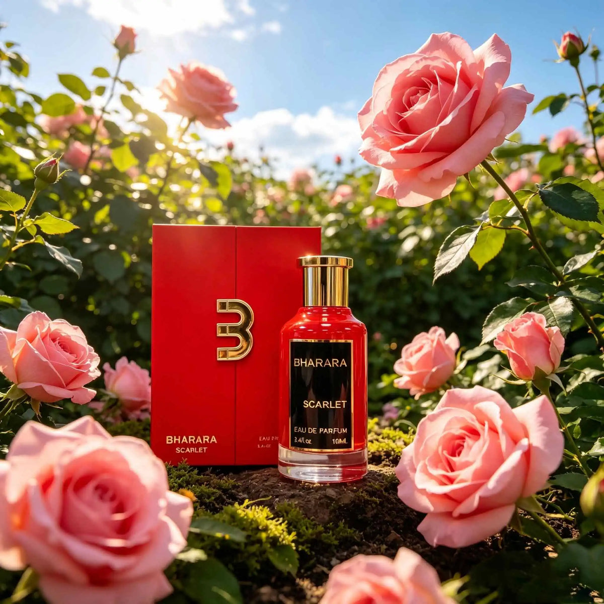 Bharara Scarlet EDP para mujer, frutal oriental perfume by Corporación Turística, featuring a vibrant floral and fruity scent.