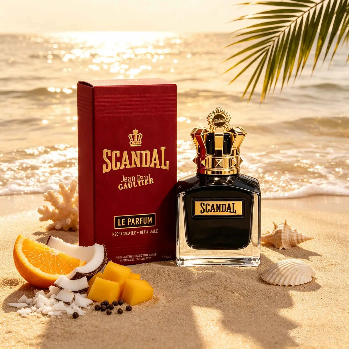 Jean Paul Gaultier Scandal Le Parfum bottle with deep, floral aroma, stylish design, and elegant gold accents.