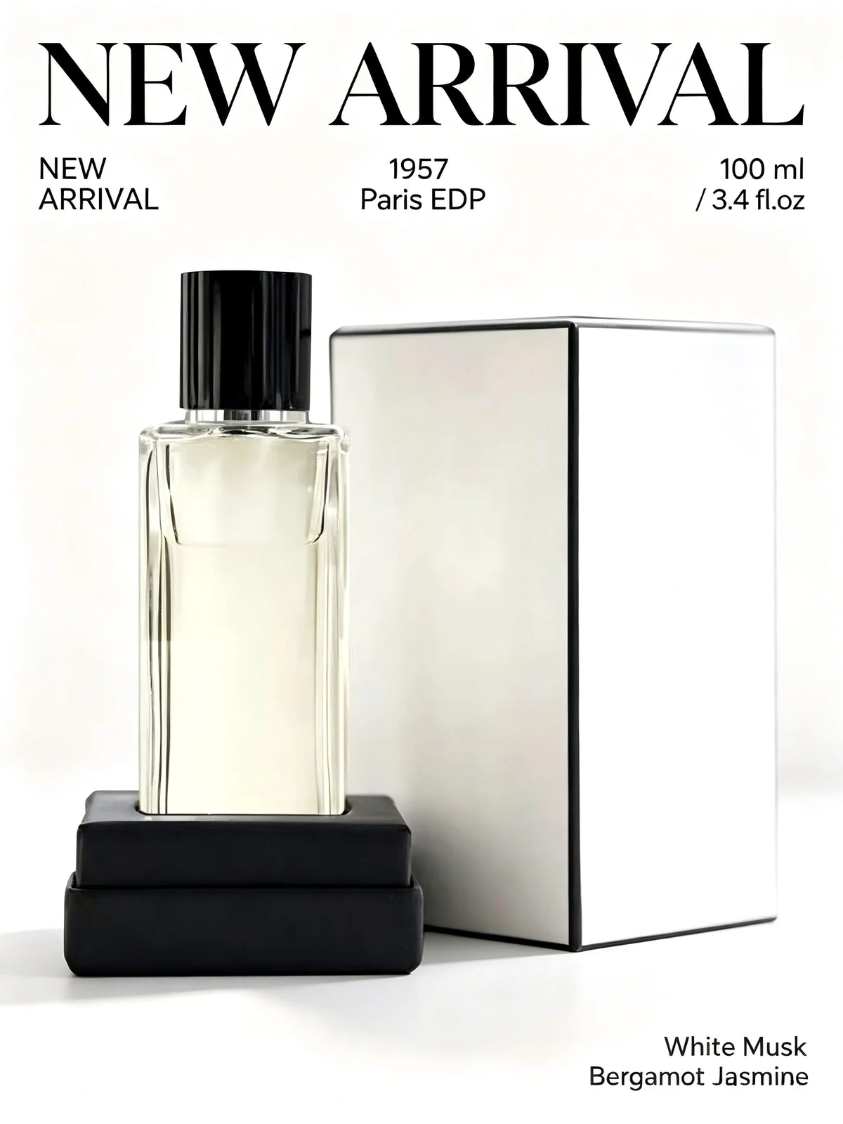 Nueva Llegada 1957 Paris EDP perfume by Corporación Turística, 100ml bottle with white musk scent, elegant fragrance for women.