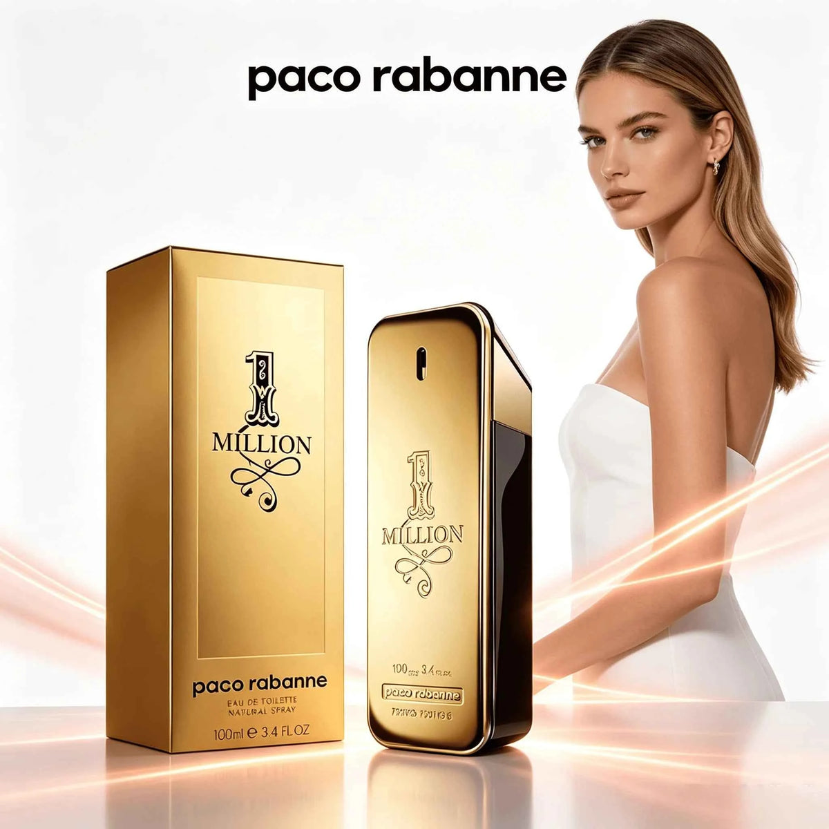 Paco Rabanne 1 Million Eau De Toilette spray 100ml bottle, luxury men's fragrance with gold bar design, on a white background.