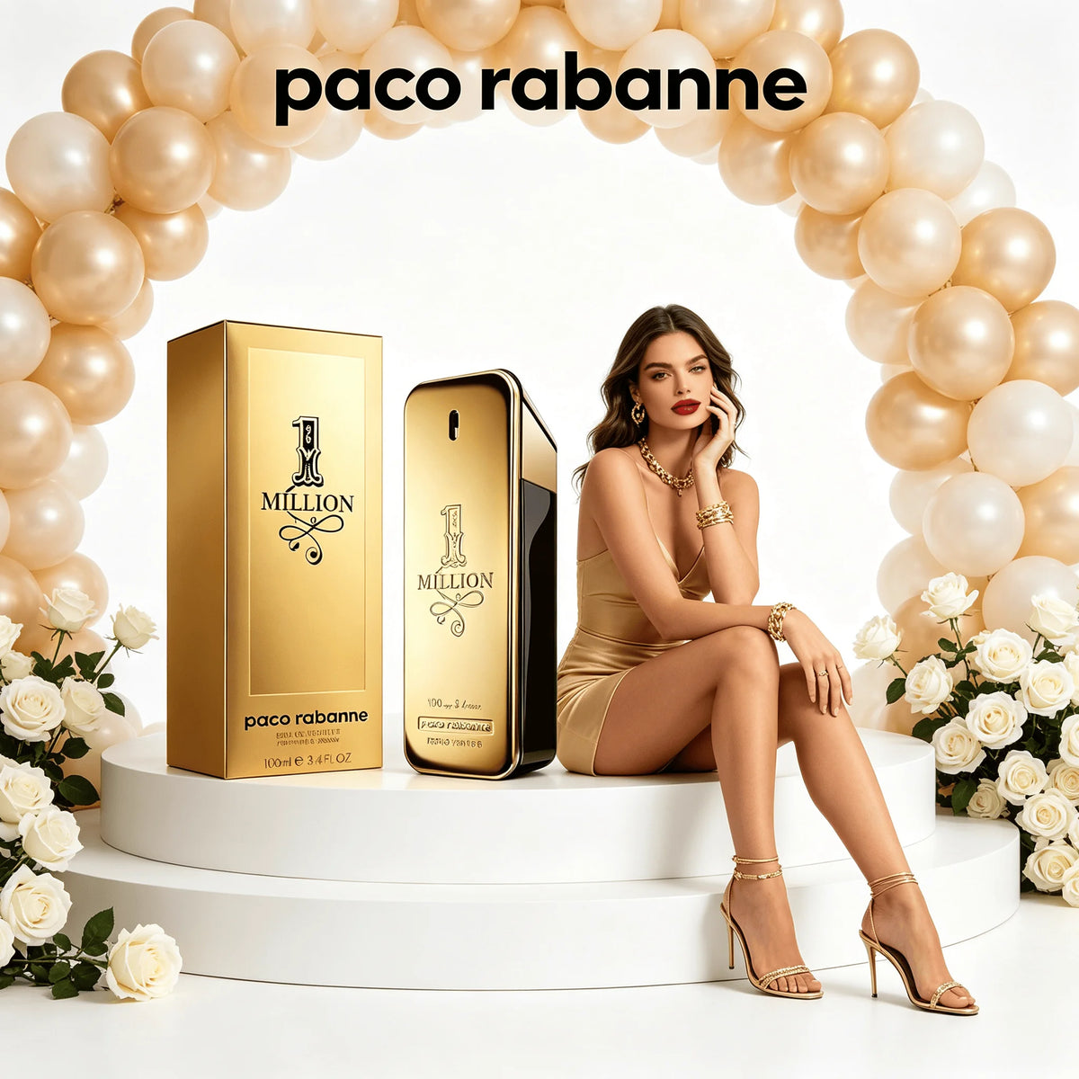Paco Rabanne 1 Million Eau de Toilette spray 100ml, luxurious men's fragrance in a gold bottle with a textured design.