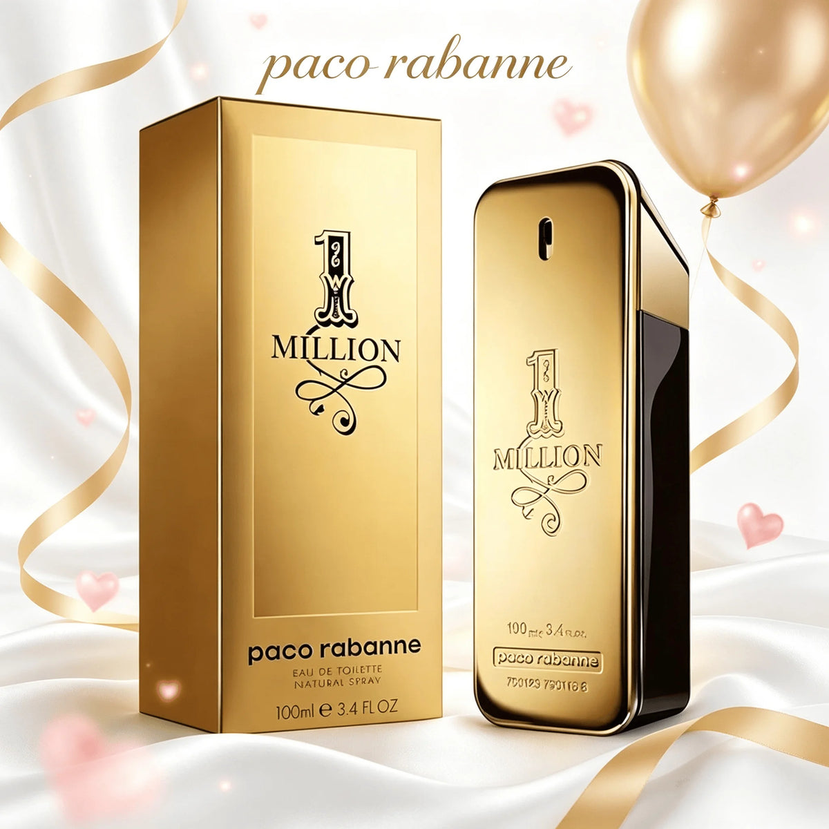Paco Rabanne 1 Million Eau de Toilette spray 100ml bottle, luxury men's fragrance with gold bar design.
