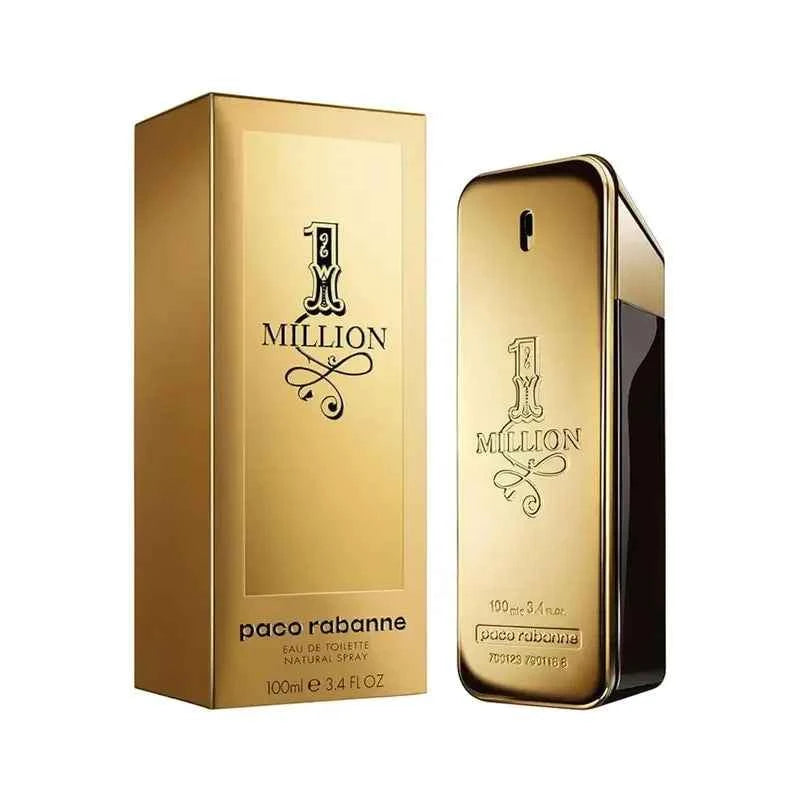 Paco Rabanne 1 Million Eau de Toilette spray in 100ml bottle, featuring gold bar design and luxurious fragrance.
