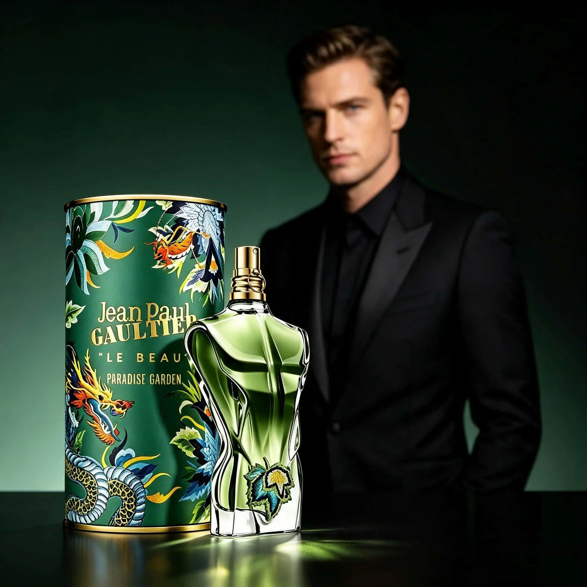 Perfume Jean Paul Gaultier Le Beau Paradise Garden by Corporación Turística, featuring floral and fruity fragrance in a decorative bottle.