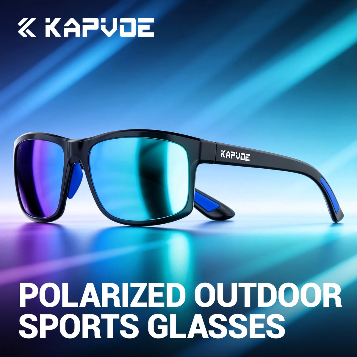 Polarized anti-reflective cycling sunglasses by KAPVOE from Corporación Turística, with sleek black frame and tinted lenses.