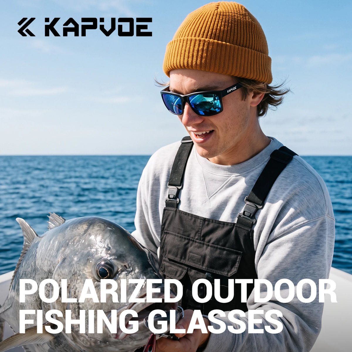 Polarized anti-reflective cycling glasses by KAPVOE, with sporty frame and tinted lenses for outdoor riding visibility.