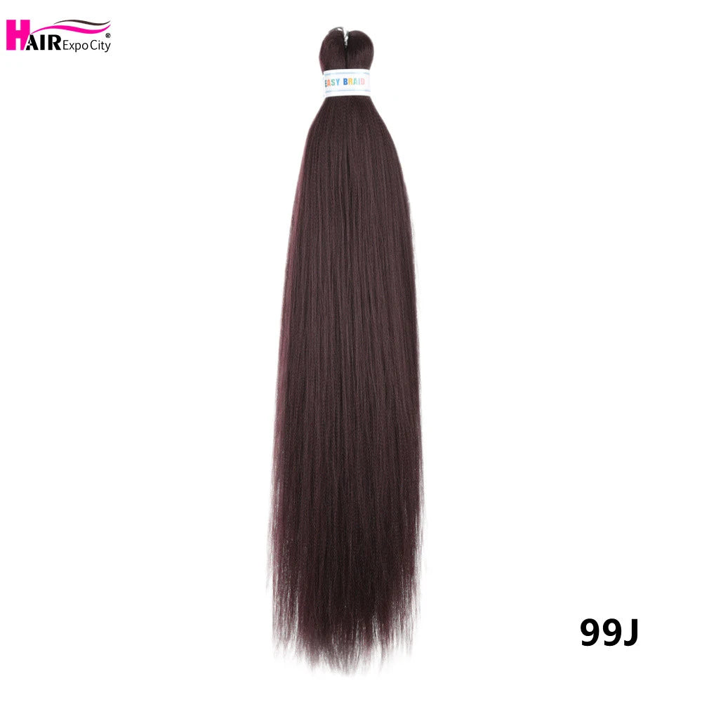 Synthetic 26-inch hair extensions with trenzas, three bundles shown, ideal for creating stylish braided hair looks.