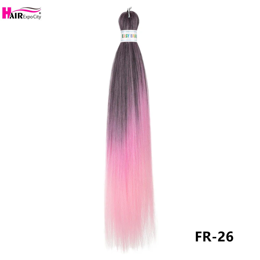 Synthetic 26-inch hair extensions with trenzas, three pieces per lot, from Corporación Turística, shown in natural black color.