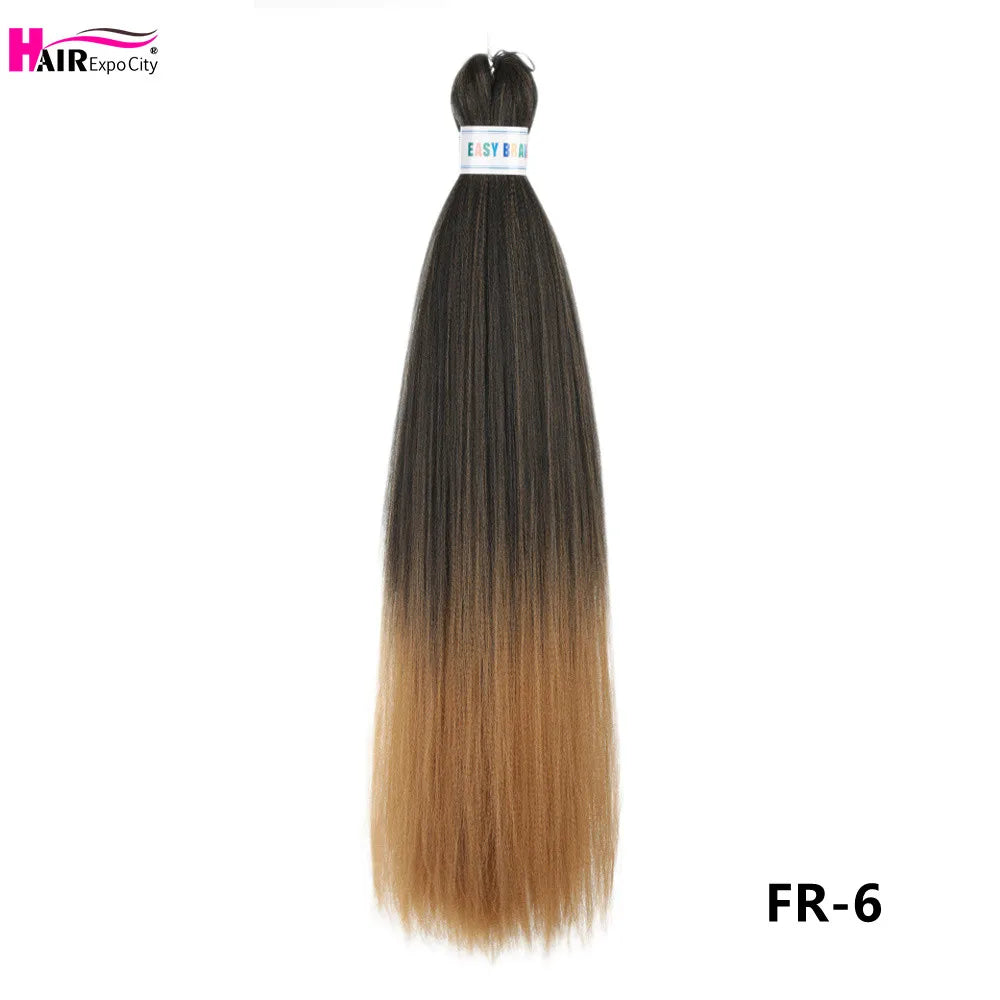 Synthetic 26-inch hair extensions trenzas by Corporación Turística, three units per lot, shown in natural black color