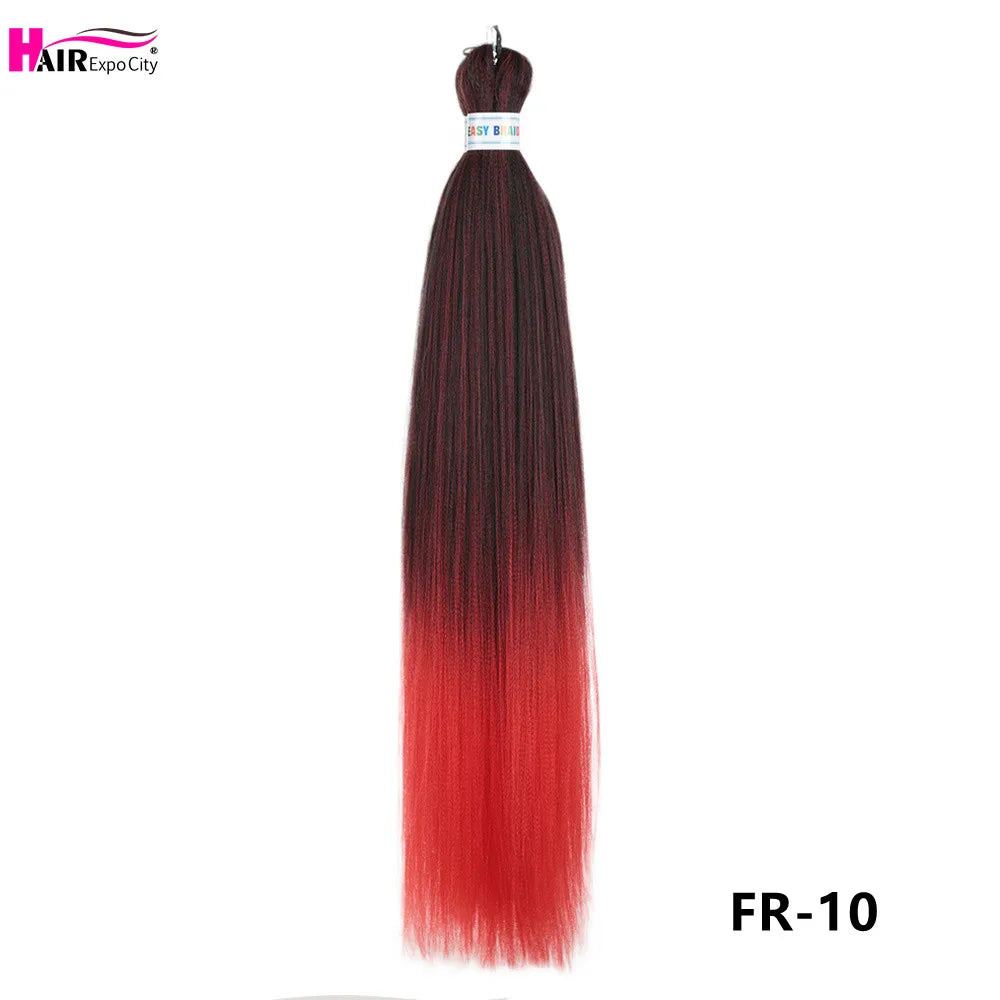26-inch synthetic hair extensions by Corporación Turística, braided trenzas, three units per set, long and curly hair style.