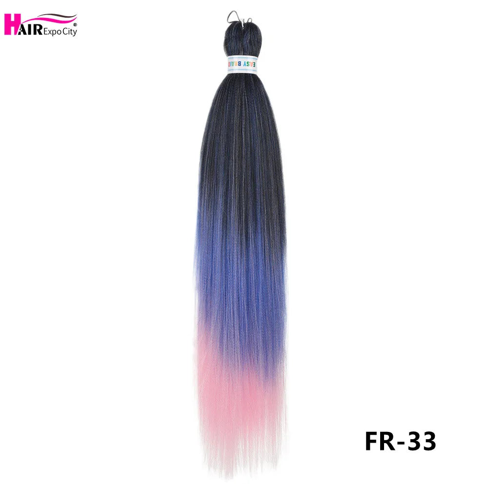 Synthetic 26-inch hair extensions with trenzas, three bundles, from Corporación Turística, shown in a natural braid style.