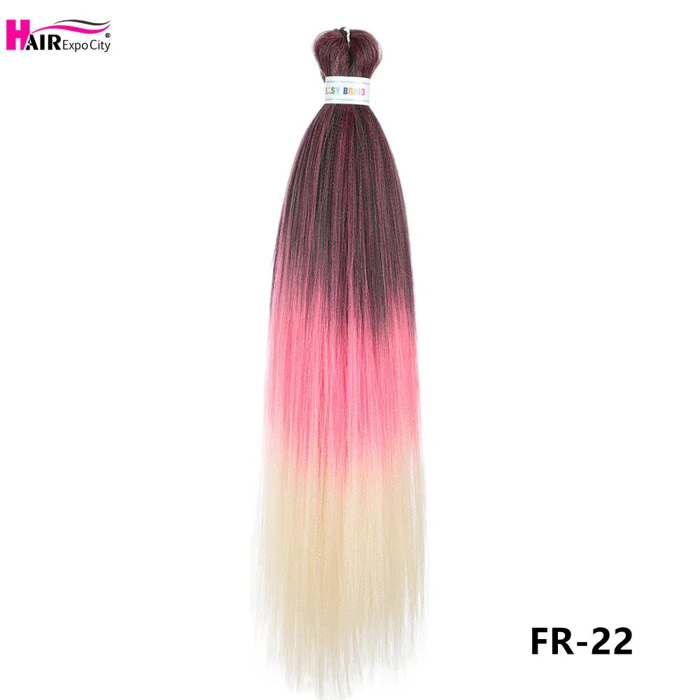 Synthetic 26-inch hair extensions with braided style from Corporación Turística, featuring three units in a natural black color.