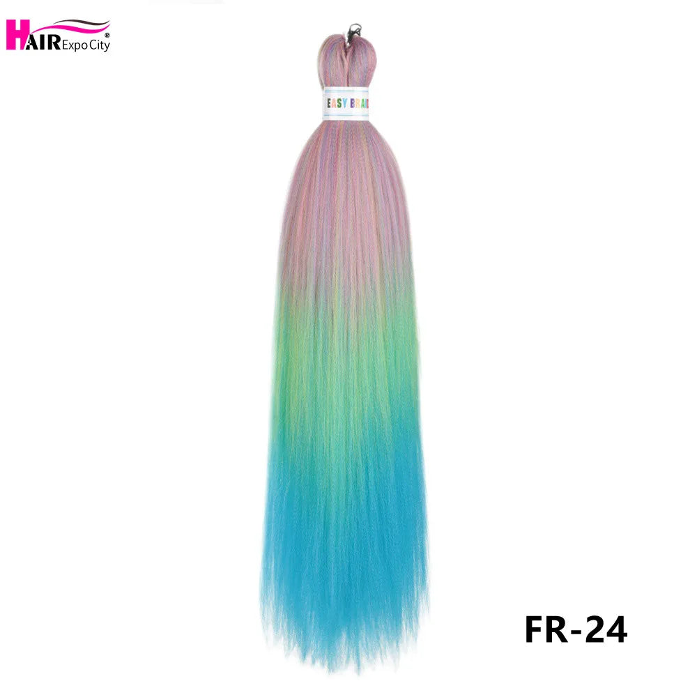 Synthetic 26-inch hair extensions with braided trenzas, three bundles, from Corporación Turística, shown in natural black color.
