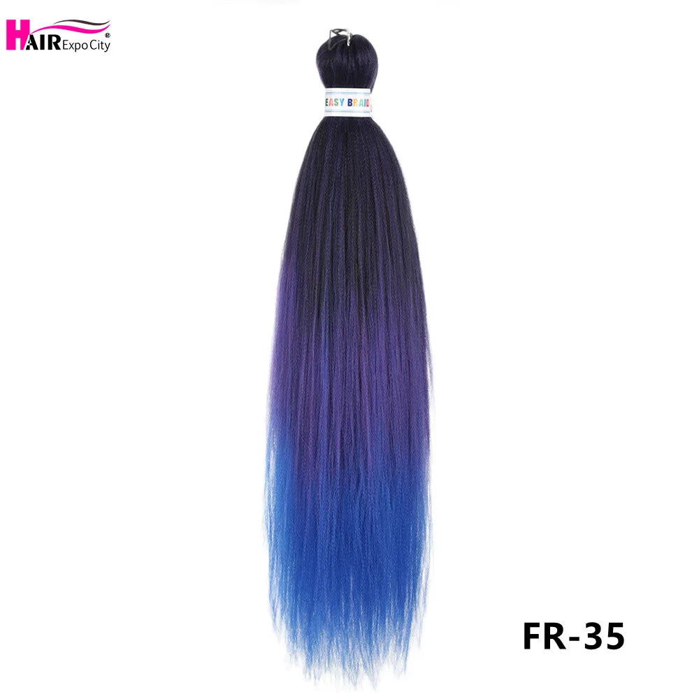 Synthetic 26-inch hair extensions with trenzas, three bundles in natural black, suitable for braided hairstyles.