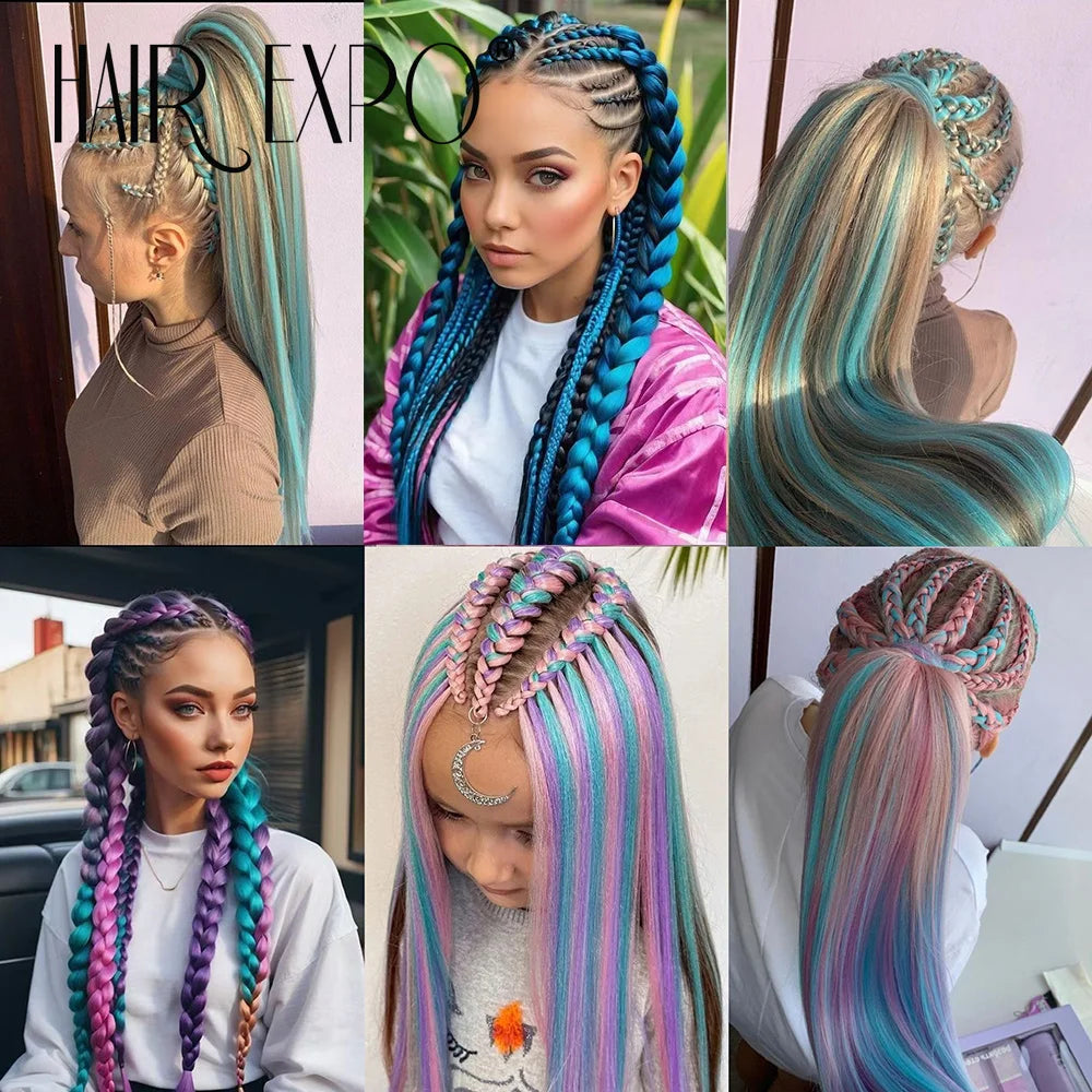 26-inch easy-trend hair extensions from Corporación Turística featuring natural-looking braids in vibrant green color.