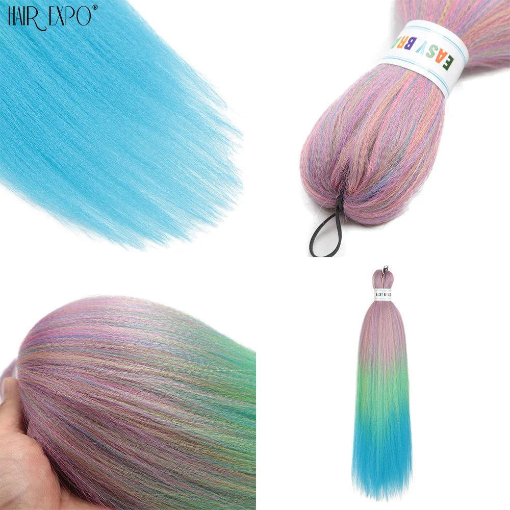 Easy 26-inch hair extensions with braids from Corporación Turística, shown in green, styled in long, textured hair extensions.